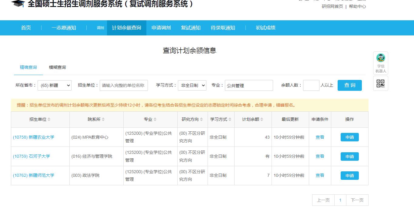 023年新疆地区MPA有调剂指标"